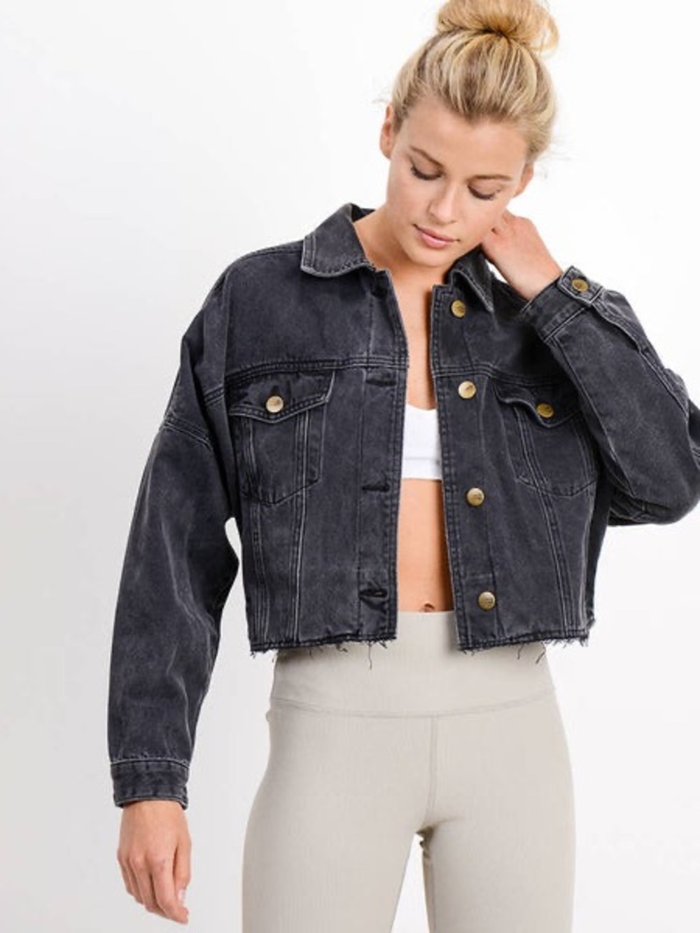 Mono B Washed Black Cropped Denim Jacket